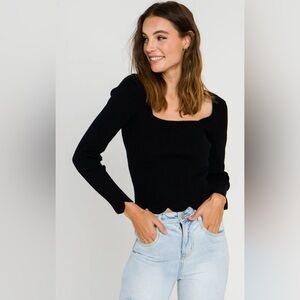 English Factory Black Square Neck Rib Knit Sweater